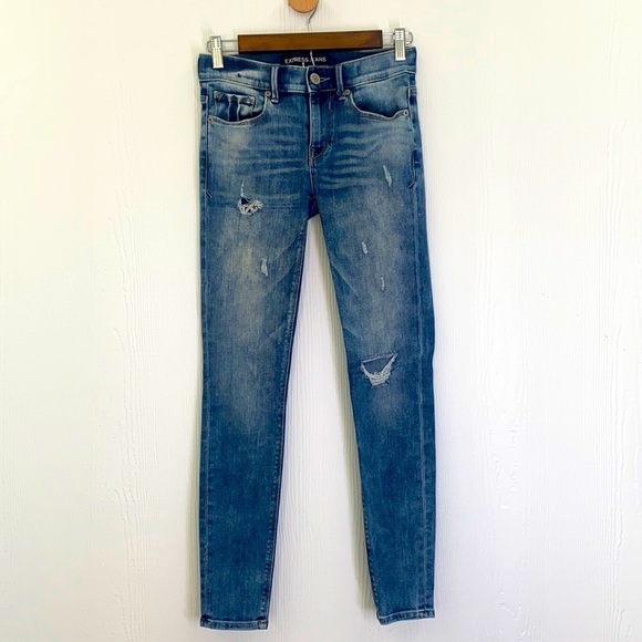Express - Distressed Stonewashed Ankle Legging MIA Mid Rise Size 0R - Picture 1 of 12